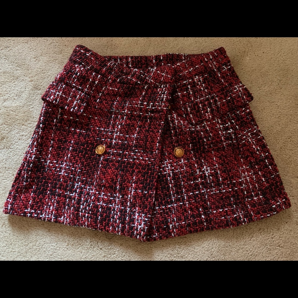 Winter plaid red skirt
